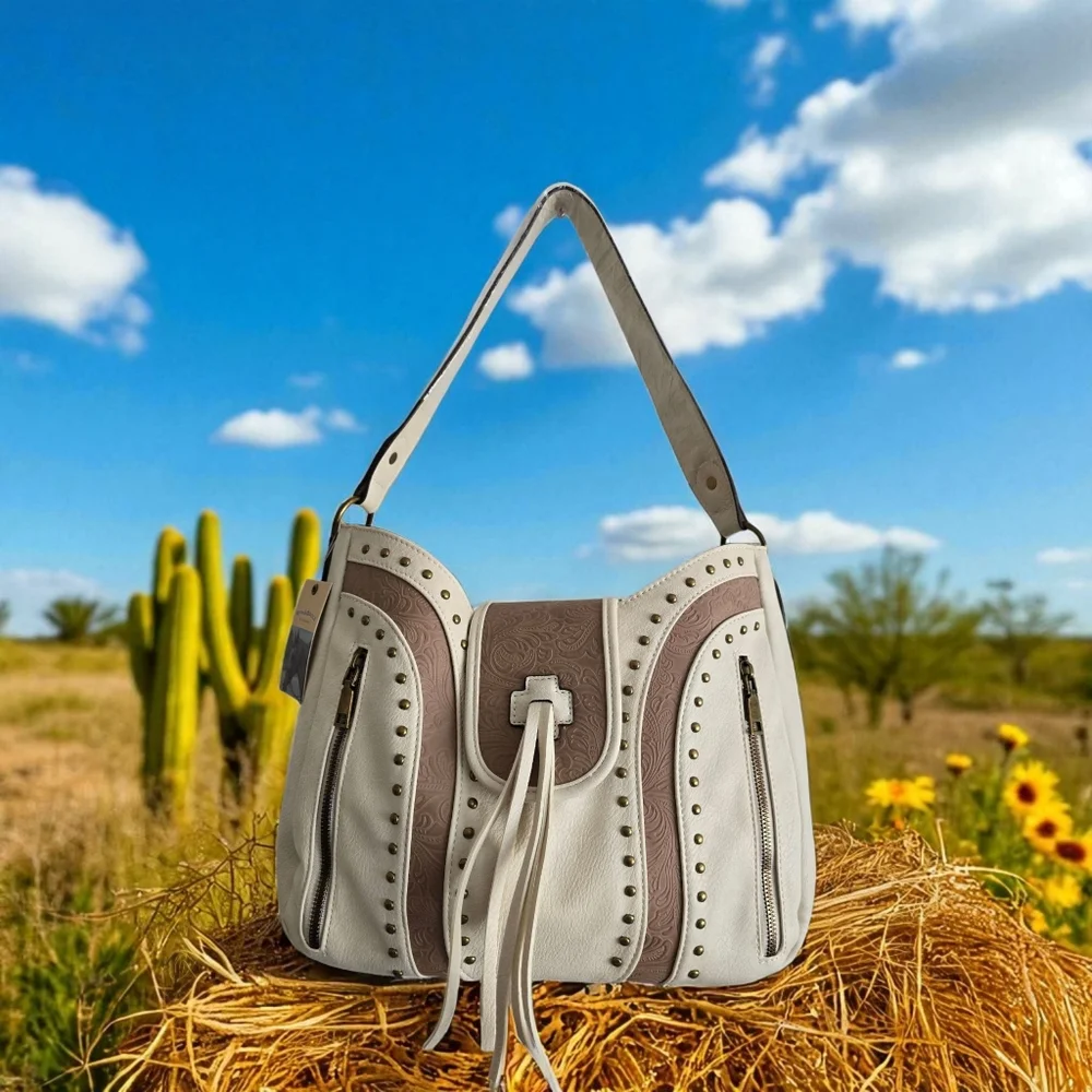 Western‎ Style Embossed Ivory/Tan Shoulder Bag